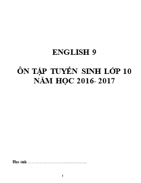Đề ôn tập tuyển sinh vào lớp 10 THPT môn Tiếng anh - Năm học 2016-2017